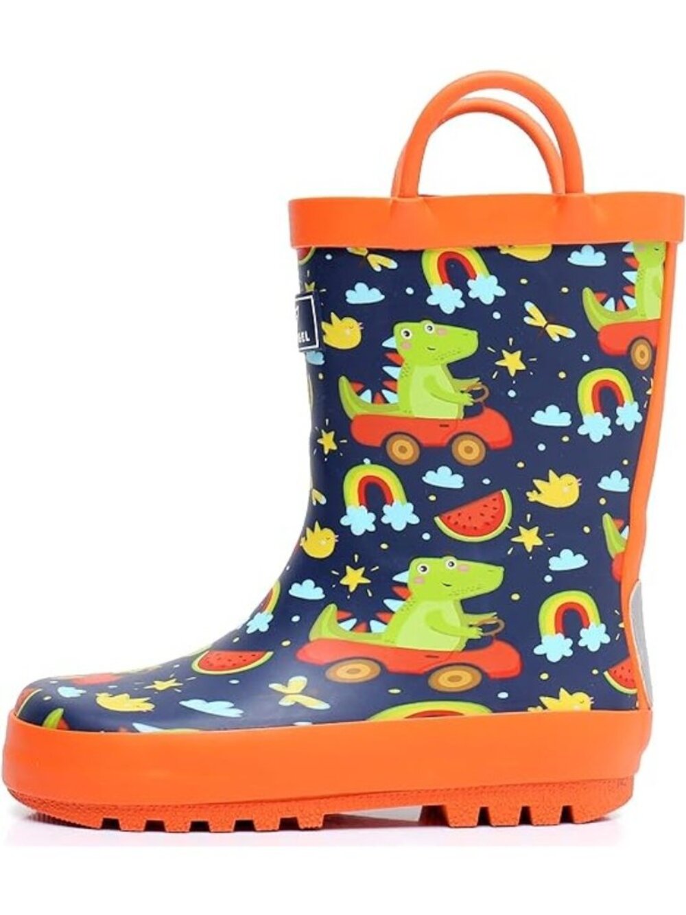 Rainangel Big Kid Size 3 Rain Boots Dinosaur Print Waterproof Easy-On Handles